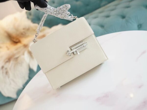 99defa3554226ff-1 Stock Hermes Verrou Mini C10 Craie Chevre Leather Crossbody Bag Silver Hardware