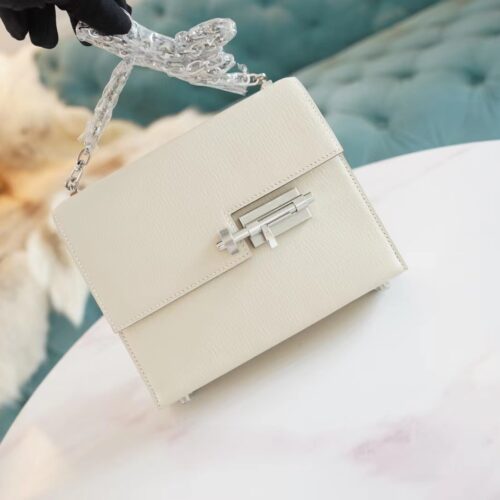 Stock Hermes Verrou Mini C10 Craie Chevre Leather Crossbody Bag Silver Hardware