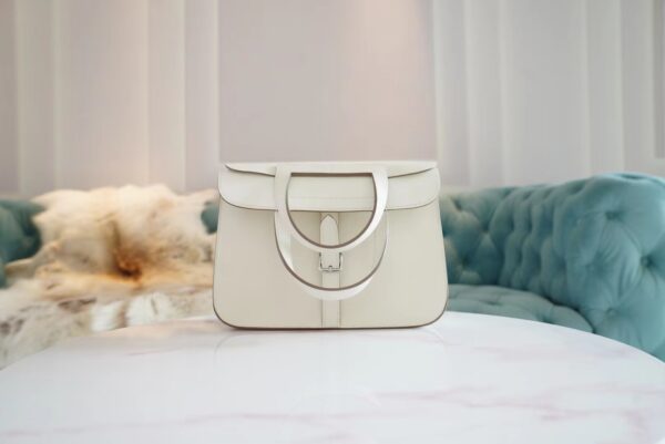 99e0785749b67c2-1 Full Handmade Hermes Halzan 25CM 01 Blanc Evercolor Leather Silver Hardware