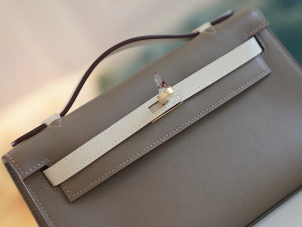 99f79dd33393974 Customize Hermes M8 Gris Asphalt & Nata Swift Leather Kelly Pochette22cm Clutch Bag