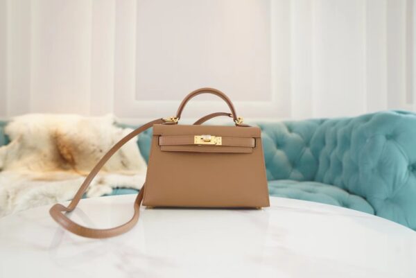 9a03f8920aa5434 Full Handmade Hermes Mini Kelly19CM 2J Quebracho Chevre Leather Gold Hardware