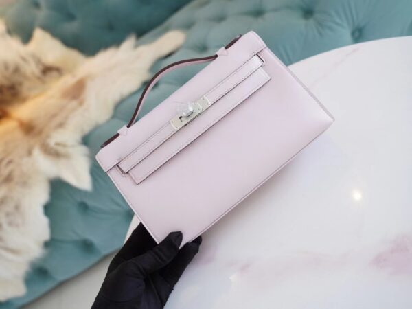 9a20b0a5b754125 Sale Hermes Mini Kelly Pochette22cm 09 Mauve Pale Swift Leather Silver Hardware
