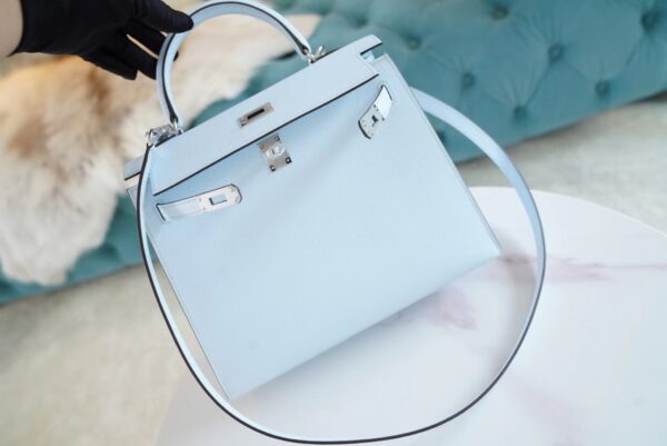 9aaf2b3fa48bcbb God Factory Bags Hermes Kelly Kelly 25CM T0 Blue Brume Epsom Leather Gold/Silver Hardware