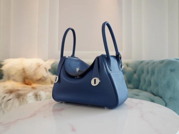 9add4bb863c0776 Hermes Shop Lindy 26CM Clemence S4 Deep Blue Silver Hardware