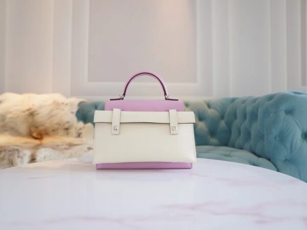 9b01fbee8c2a004 Full Handmade Hermes X9 Mauve Sylyestre Epsom Leather Kelly Doll Picto Silver Hardware
