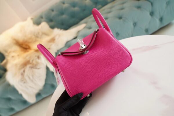 9b659d2a661245c-1 Hermes Boutique 5R Rose Shocking Clemence Leather Mini Lindy19CM Silver Hardware