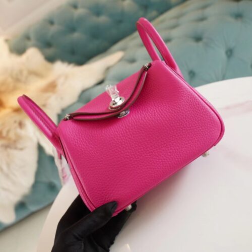 Hermes Boutique 5R Rose Shocking Clemence Leather Mini Lindy19CM Silver Hardware
