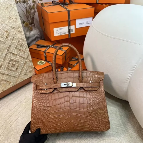 Hong Kong Hermes CK37 Gold Matte Alligator Crocodile Birkin Bag 30CM Silver Hardware