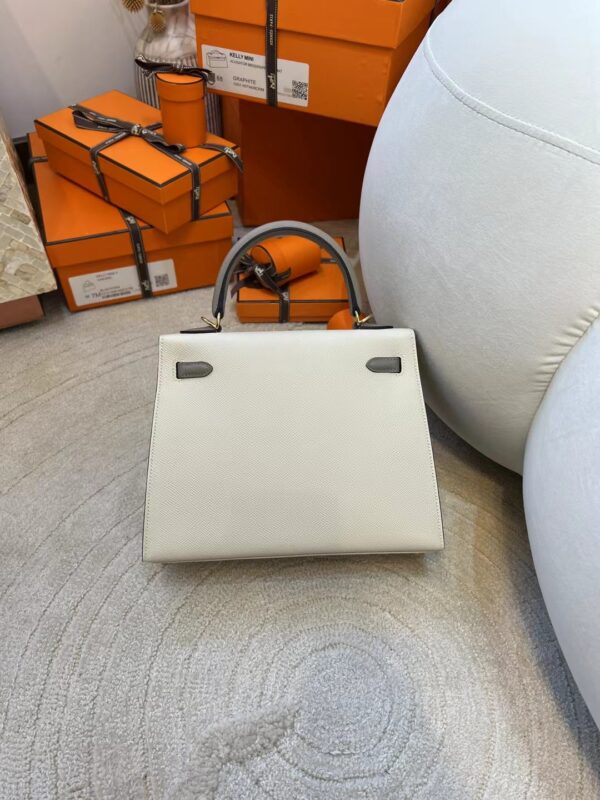 9c8e6354d35d310 Hermes Kelly Sellier 25CM 10 Craie/ M8 Gris Asphalt Epsom Gold Hardware
