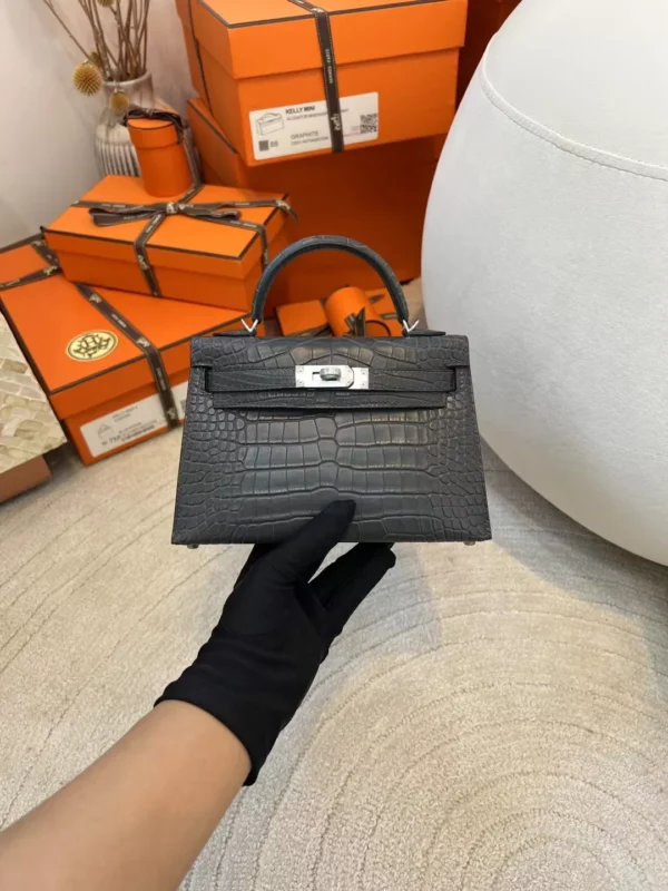 9ce49866d3286b1-jpg-1 Hermes Boutique Mini Kelly 19CM Matte Alligator 88 Gris Graphite Silver Hardware