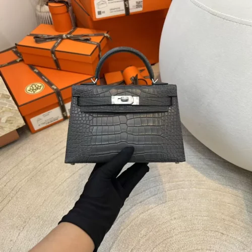 Hermes Boutique Mini Kelly 19CM Matte Alligator 88 Gris Graphite Silver Hardware