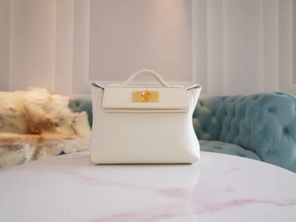 9d25d4faea42aee-1 Full Handmade Hermes 01 Blanc & I2 Nata Evercolor Mini Kelly 24/24 Gold Hardware