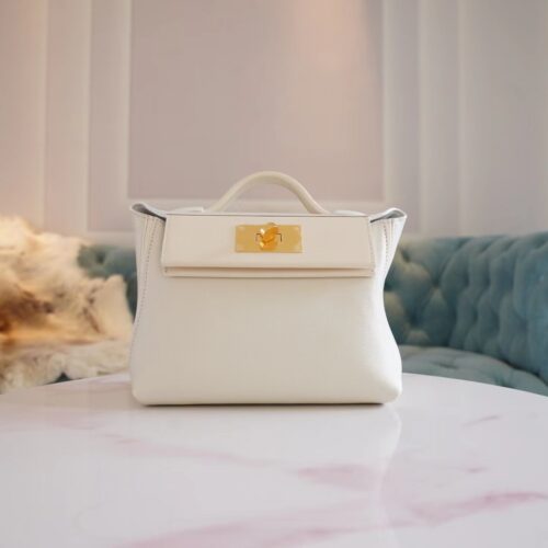 Full Handmade Hermes 01 Blanc & I2 Nata Evercolor Mini Kelly 24/24 Gold Hardware