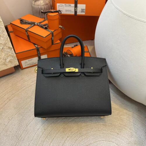 Handmade Hermes Birkin Sellier 25CM Epsom 89 Noir Gold Hardware