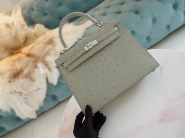 9d9b36108bd756c Hermes Shop Kelly 25CM KK Ostrich 8U Blue Glacier Silver Hardware