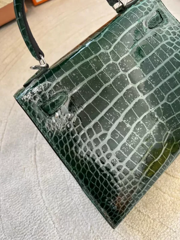 9dbd8588344a9c1-jpg Full Handmade Hermes 67 Vert Fonce Kelly 25CM Sellier Shiny Alligator Crocodile Silver Hardware