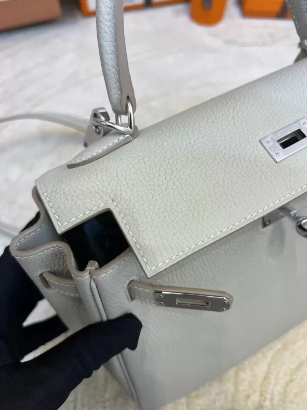9e05023aa77ceb2-jpg Hermes Togo Leather 80 Gris Pearl Kelly 25CM Silver Hardware