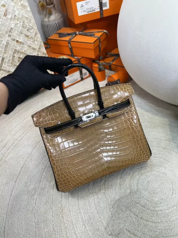 9e42c6d1c6a6ff5-jpg UK London 1i Dust/ 89 Noir Shiny Porosus Crocodile Birkin 25CM Silver Hardware