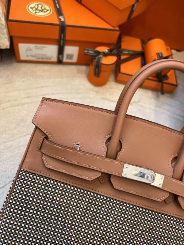 9f015f52881bc32-jpg New Hermes Birkin 25CM 37 Gold Swift Leather/ Toile Canvas Gold Hardware