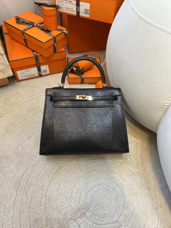 9fb3e3f84bc368b-1 Qatar Doha Hermes Kelly Sellier 25CM Lizard Leather 89 Noir Rose Gold Hardware