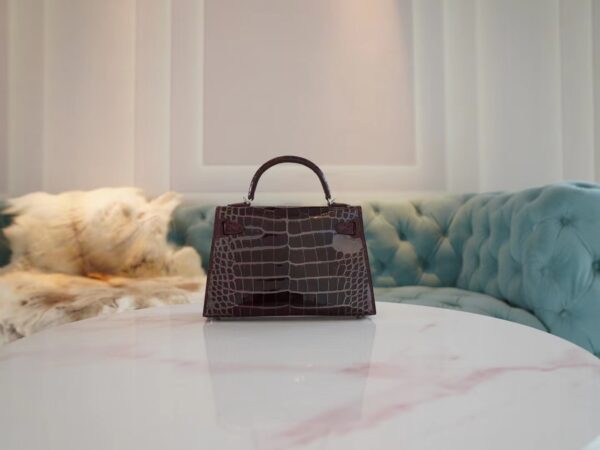 a0a2dd33b10af39 Hermes Mini Kelly 19CM HCP Shiny Alligator 57 Bordeaux Silver Hardware