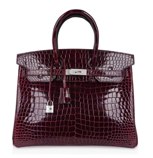New Arrival Hermes Shiny Porosus Crocodile Leather 57 Bordeaux