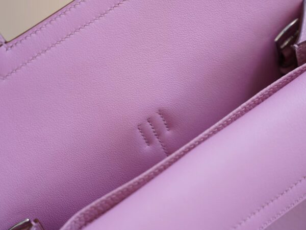 a0e852a3f9e25b1 Hand Stitch Hermes Halzan25CM Bag X9 Mauve Sylyestre Clemence Leather Silver Hardware