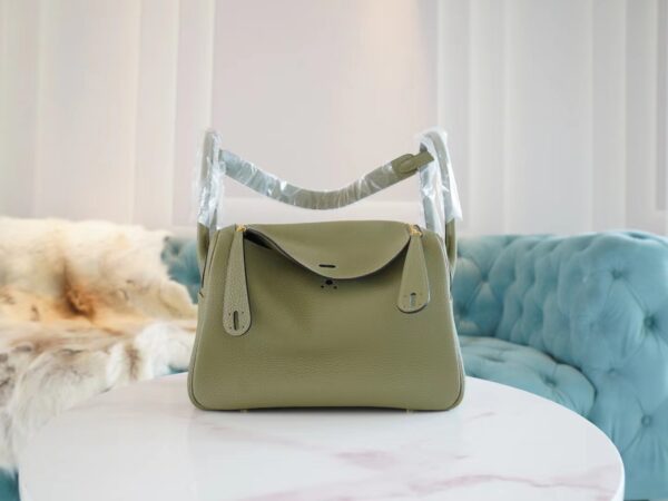 a1462da29a2267d-1 God Factory Bags Hermes Lindy26CM Q1 Sauge Clemence Leather Shoulder Bag Gold Hardware