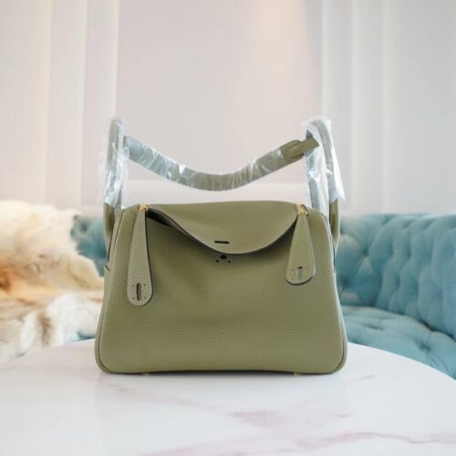 God Factory Bags Hermes Lindy26CM Q1 Sauge Clemence Leather Shoulder Bag Gold Hardware