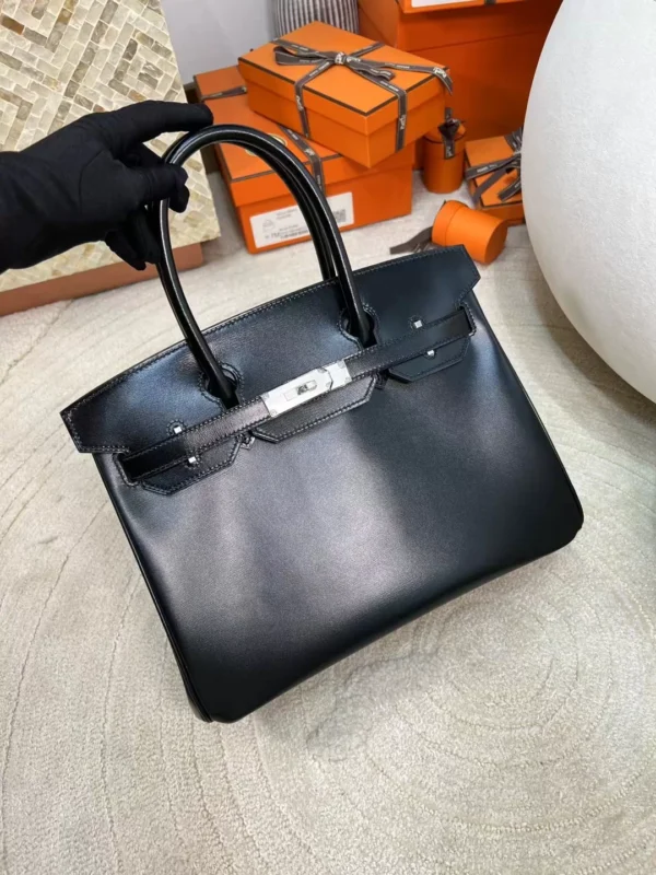 a1afa412237015c-jpg New Arrival 89 Noir Box Leather Birkin 30CM Tote Bag Silver Hardware