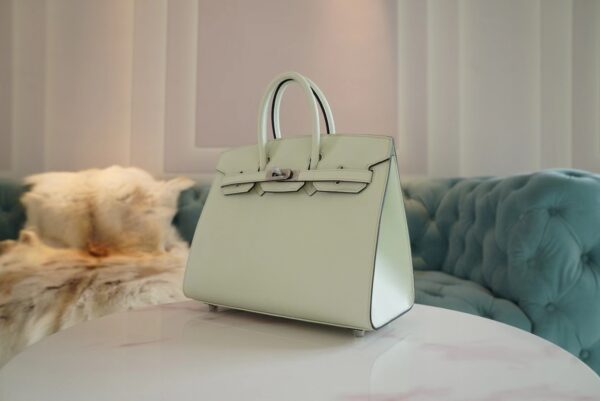 a3323fb00709822 Full Handmade Hermes 0S Vert Fizz Epsom Leather Birkin 25CM Silver Hardware