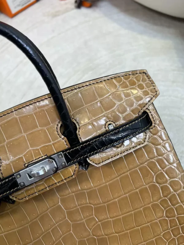 a3b2f7a4a331d2c-jpg UK London 1i Dust/ 89 Noir Shiny Porosus Crocodile Birkin 25CM Silver Hardware