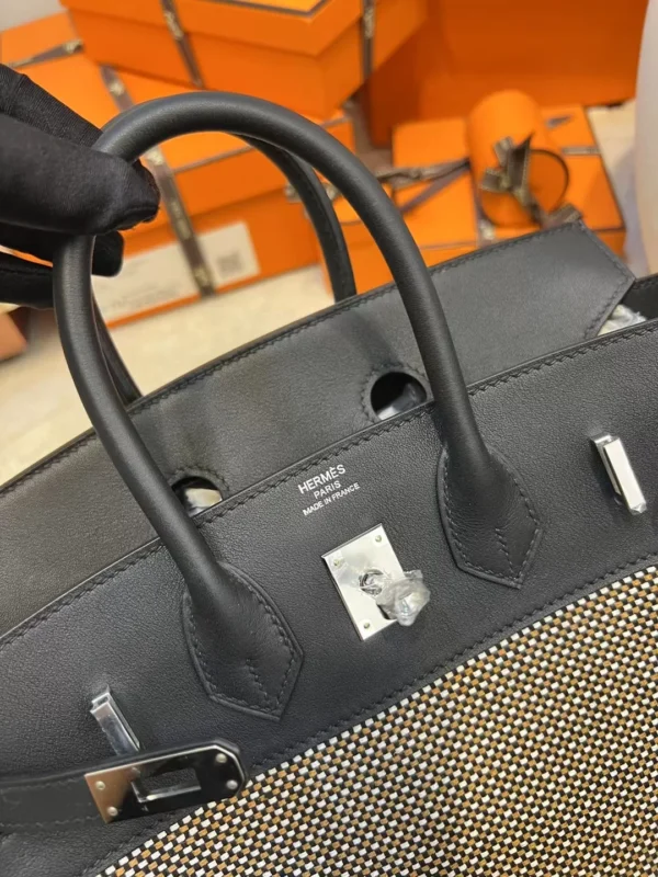 a3eae9a684ebfb5-jpg Hermes Boutique Birkin 25CM 89 Noir Toile Canvas/ Swift Leather Silver Hardware