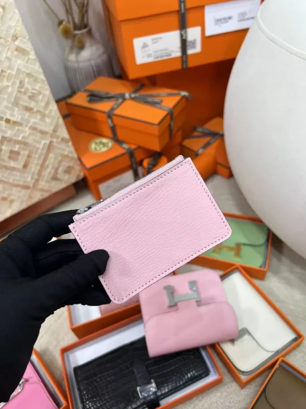 a419209f89d845d-jpg Hermes 3Q Rose Sakura Chevre Leather Constance Slim Card Bag Silver Hardware