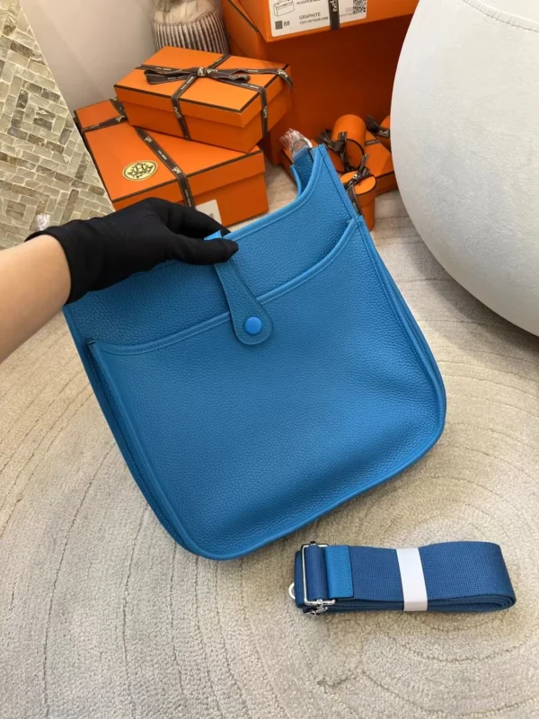 a6045d4a316e9c8-jpg Handmade Hermes Clemence Leather 0F Blue Frida Evelyne 29CM Silver Hardware