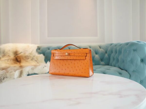a64703aebcefb79 Wholesale God Factory Bags Factory Hermes Mini Kelly Pochette22cm I9 Abricot Ostrich Leather