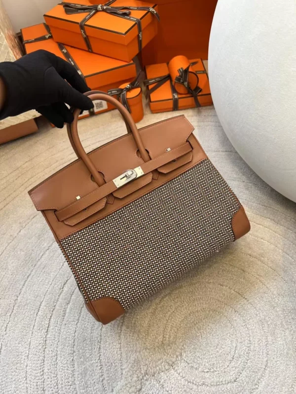 a69eee1baf4f46f-jpg-1 New Hermes Birkin 25CM 37 Gold Swift Leather/ Toile Canvas Gold Hardware