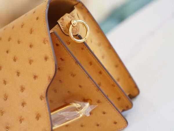 a6d99f6ef42878f New Hermes Roulis Mini18cm Tabac-Camel South Africa Ostrich Skin Gold Hardware
