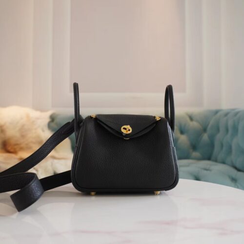 Full Handmade Hermes Mini Lindy 19CM CK89 Nior Clemence Gold Hardware