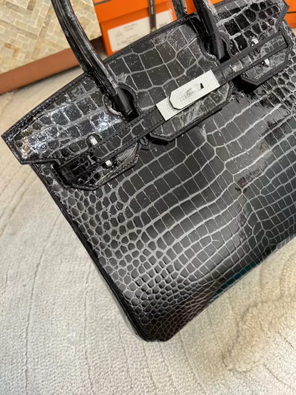 a71316740cdf257-jpg Hermes Boutique 89 Noir Birkin 30CM Shiny Porosus Crocodile Silver Hardware