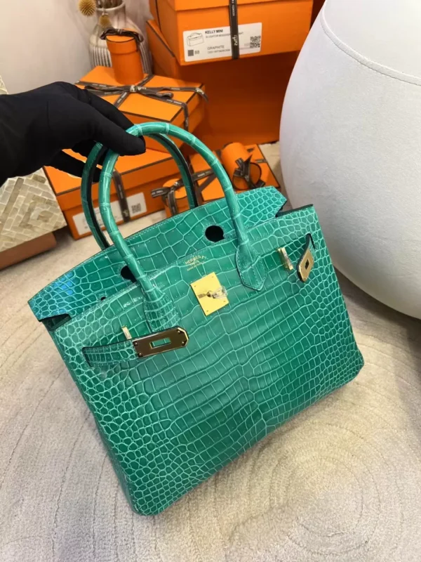 a7151fd759596a8-jpg UK London Hermes Shiny Porosus Crocodile Birkin 30CM O6 Vert Jade Gold Hardware