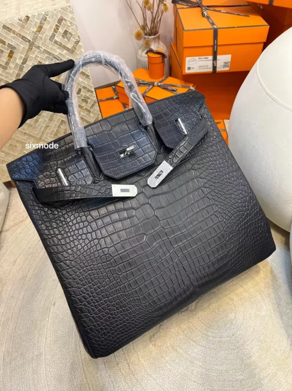 a72c0f25b55abcb-jpg Hermes 89 Noir Matte Porosus Crocodile HAC 40CM Silver Hardware