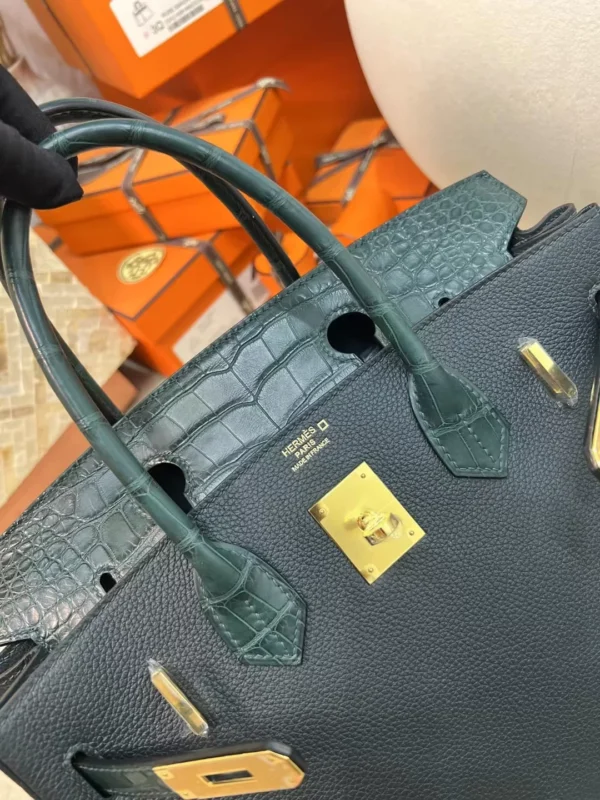 a748b9871673d18-jpg Hermes Birkin Touch 30CM 6O Vert Cypres Matte Alligator Crocodile / Togo Gold Hardware