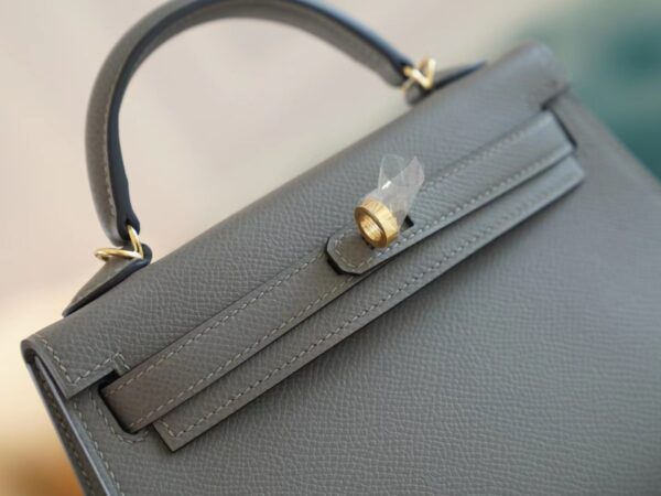 a74e9bf0423aa4b New Arrival Hermes Mini Kelly Clutch19CM 0L Gris Meyer Epsom Leather Gold Hardware