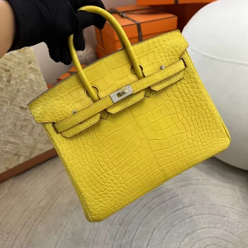 New Hermes Matte Alligator Crocodile M9 Mimosa Birkin 25CM Silver Hardware