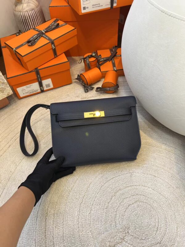 a8bb9a487025d29 Hermes Kelly Depeches 25CM Togo Blue Saphir Clutch Bag Gold Hardware