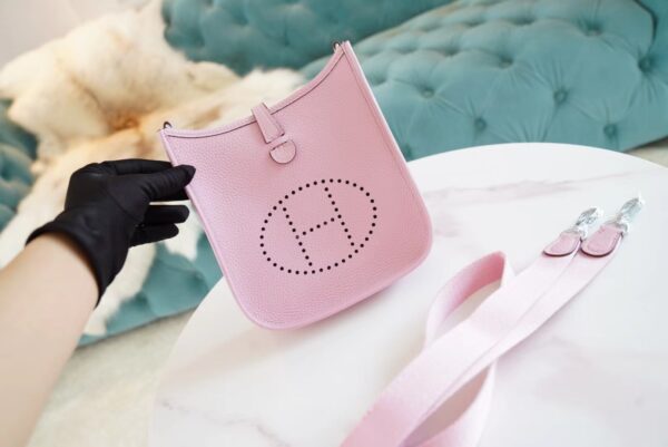 a9199ceead37b2b-1 Hermes Handmade Boutique X9 Mauve Sylyestre Clemence Leather Mini Evelyne Silver Hardware