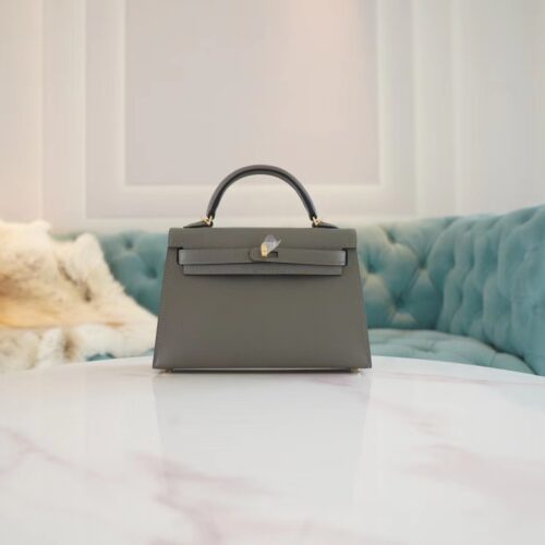 New Arrival Hermes Mini Kelly Clutch19CM 0L Gris Meyer Epsom Leather Gold Hardware