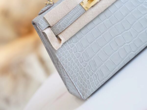 a96bccd647d996c God Factory Bags Hermes Mini Kelly Two 19CM C80 Pearl Grey Matt Alligator Crocodile Gold Hardware