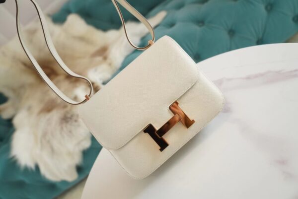 aa48f4b2d1cc91c Hermes Handmade Boutique CK10 Craie Constance 19CM Epsom Leather Rose Gold Hardware